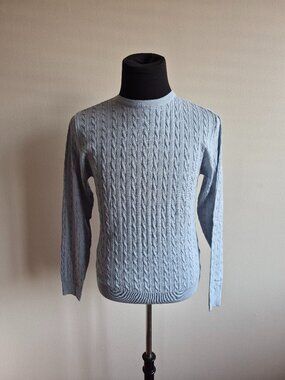 NEW Stenstroms Men's 100% Merino Wool Cable Light Blue Sweater Size S